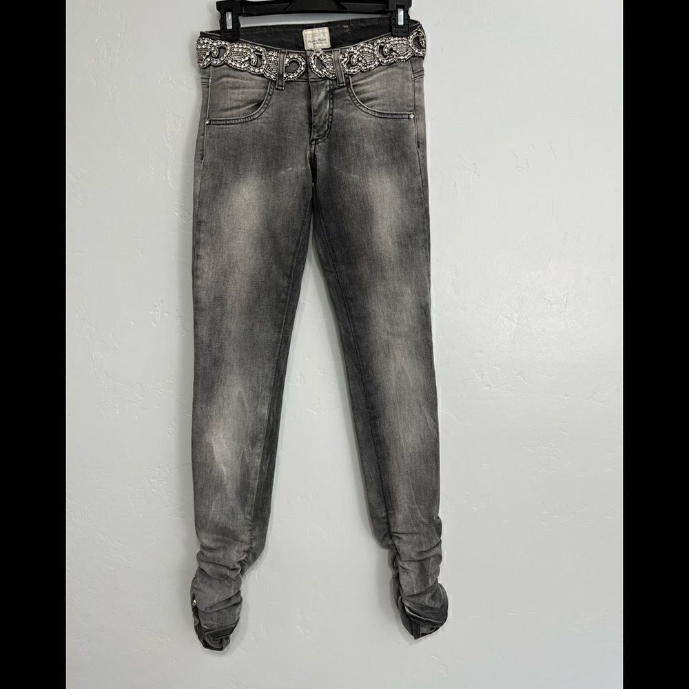 MET Italian designer embellished jeans grey wash 27